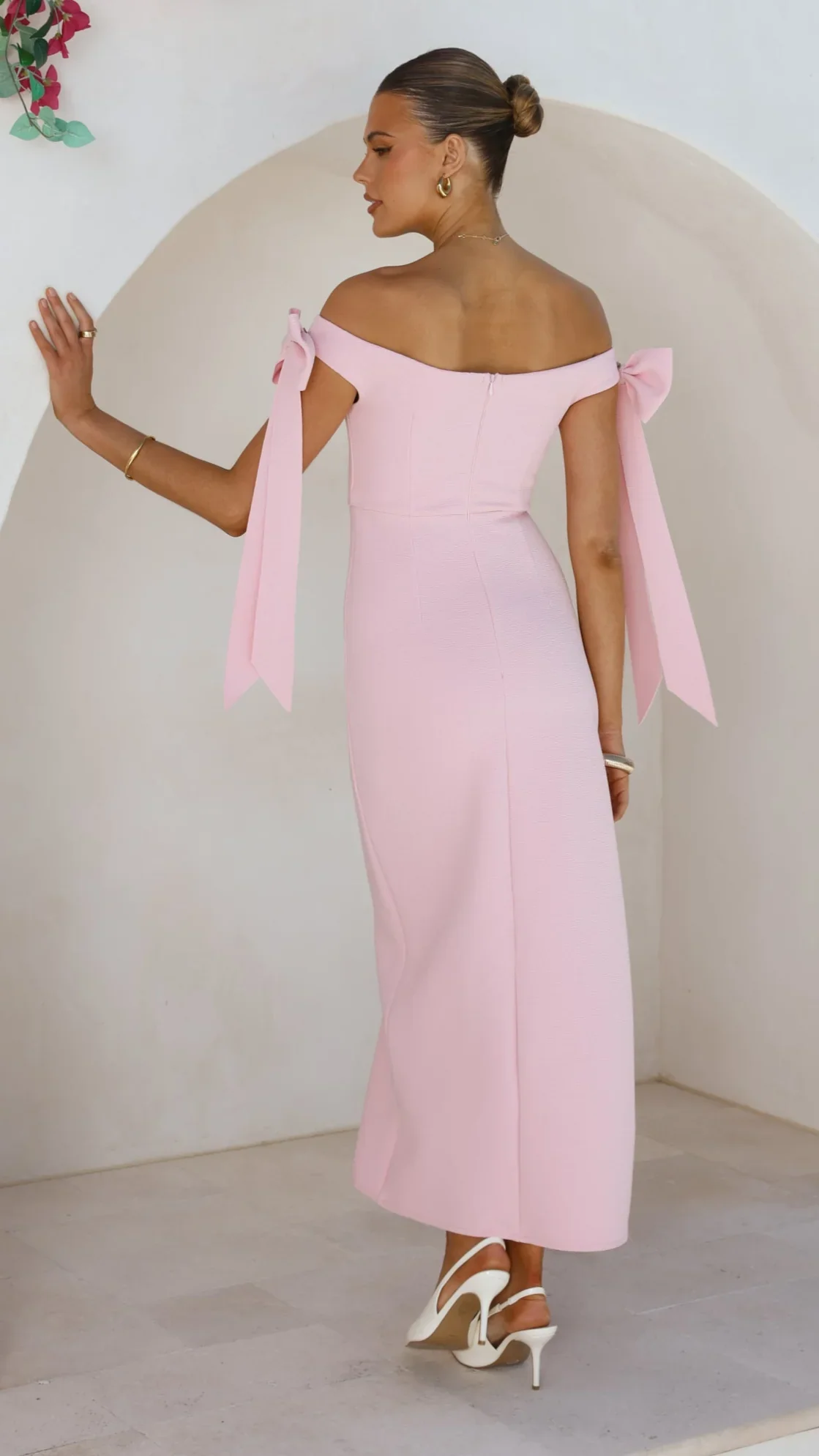 Zylah Off Shoulder Midi Dress - Pink