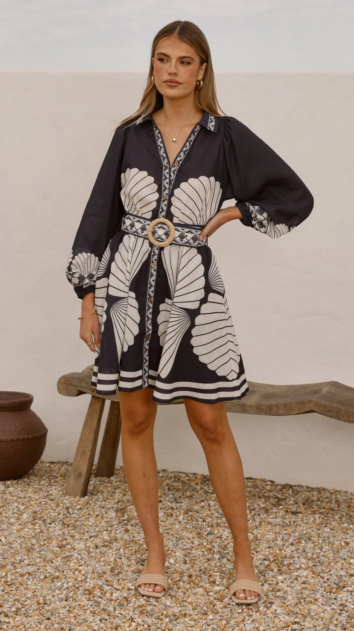 Mariel Long Sleeve Mini Dress - Black