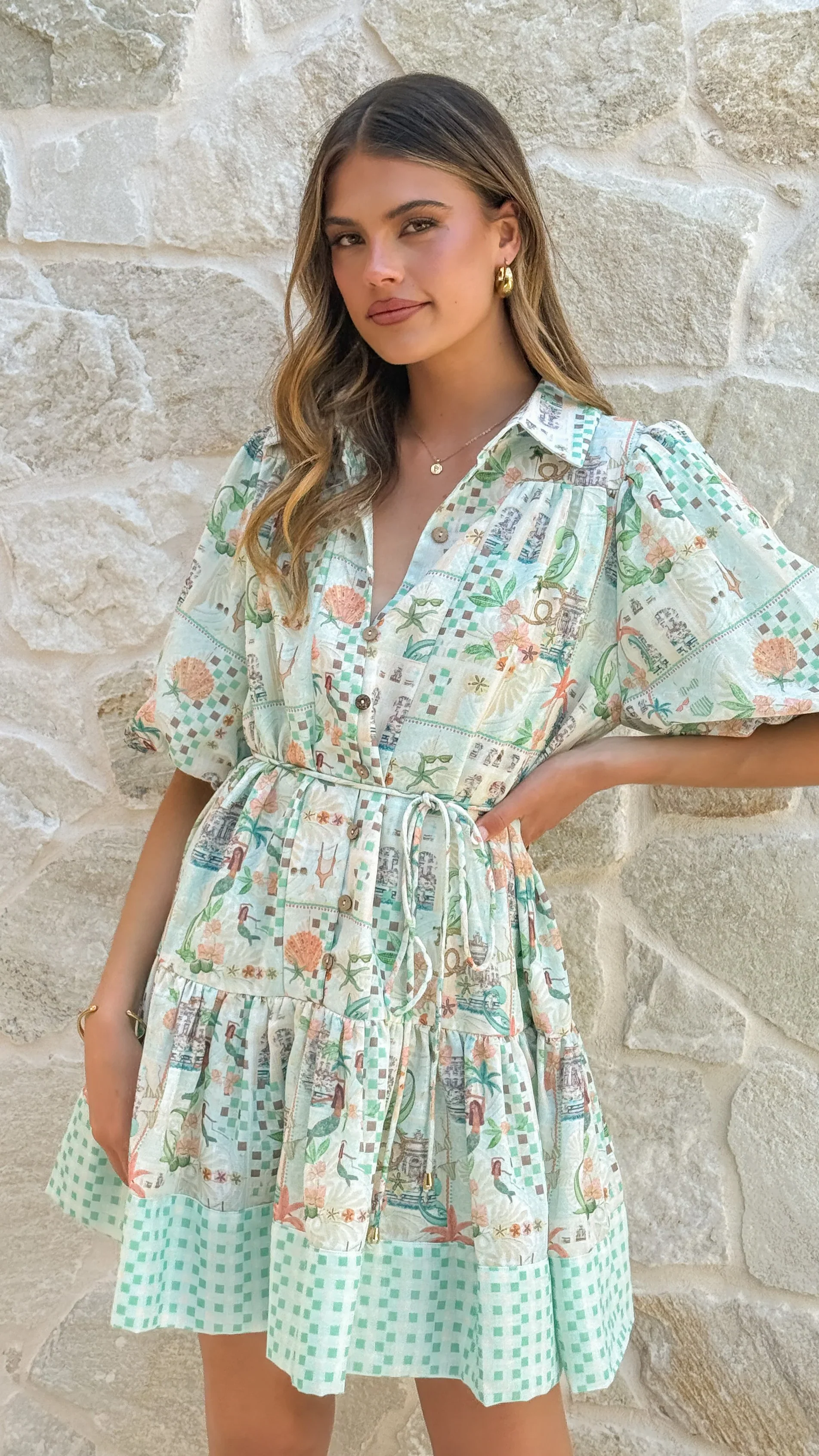 Nalita Mini Dress - Blue Print