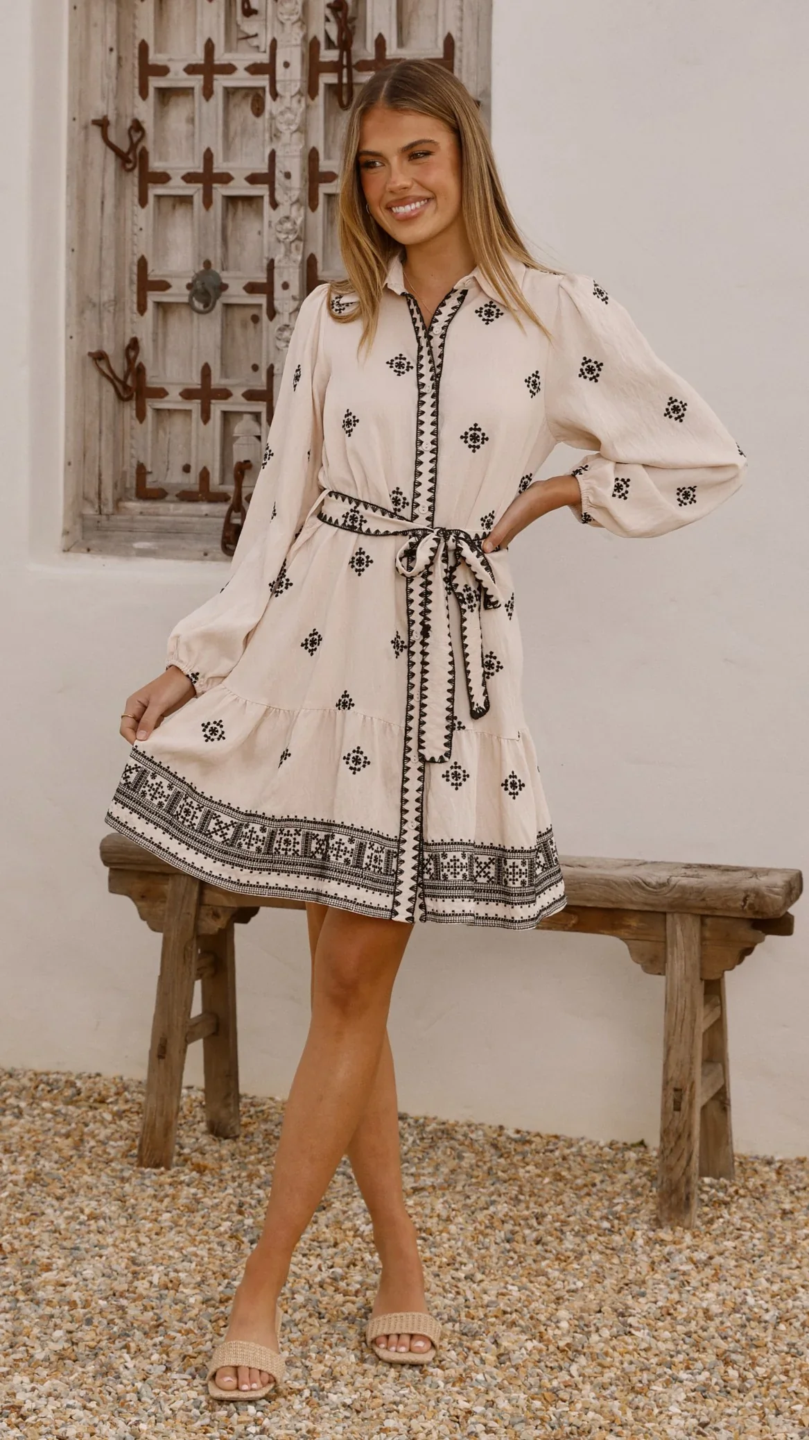 Delainey Mini Dress - Beige/Black