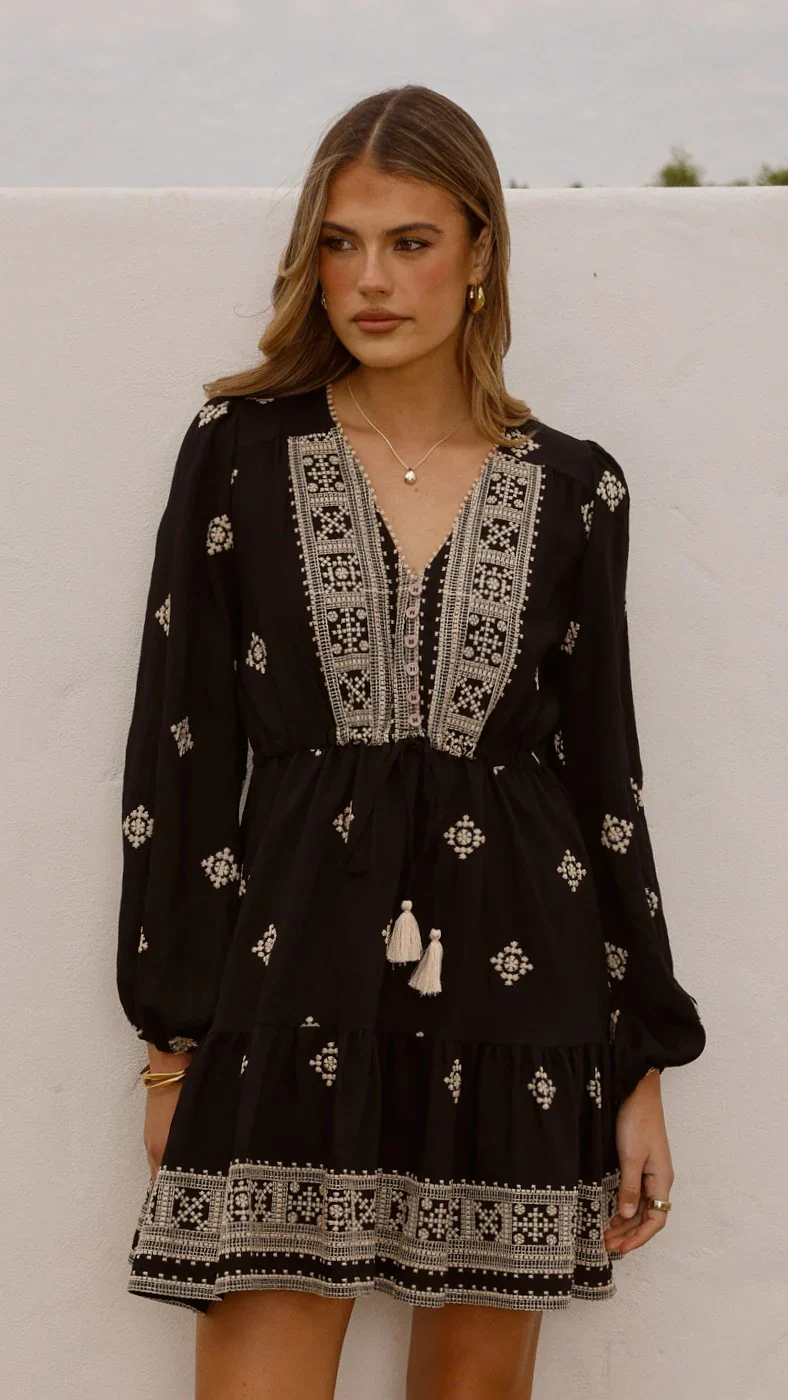 Delainey Mini Dress - Black/Beige