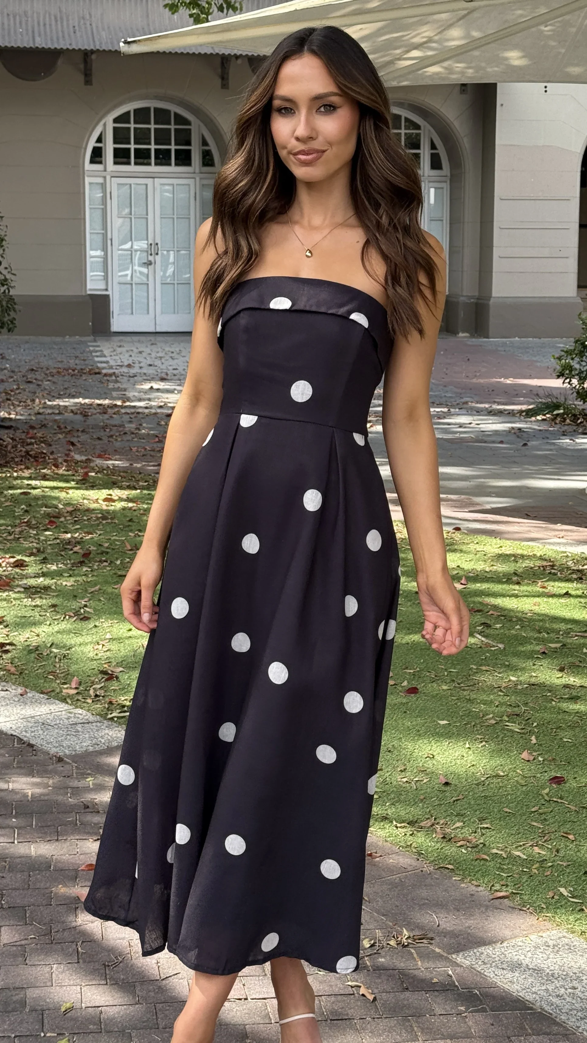 Tahlia Midi Dress - Black Polka Print