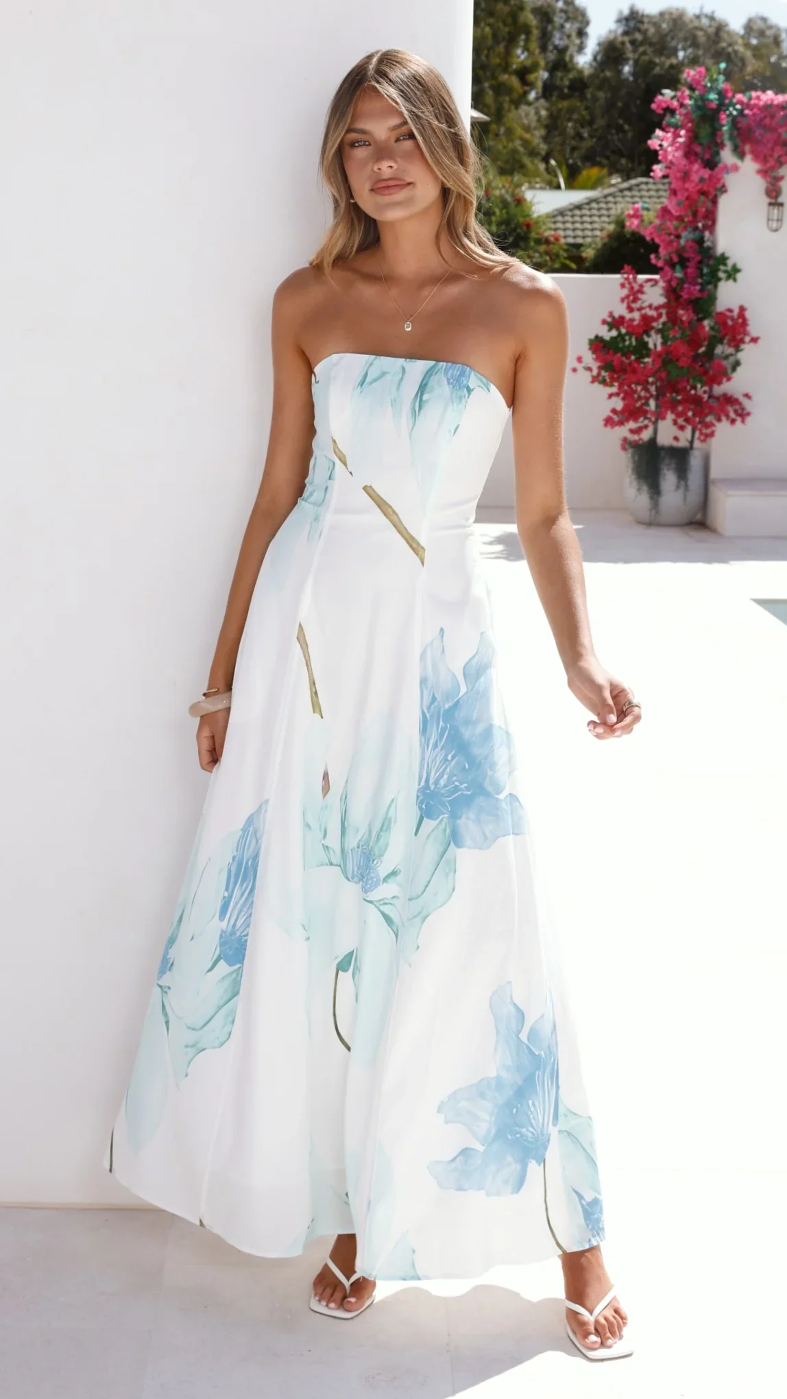 Lila Strapless Maxi Dress - Wildflower Blue